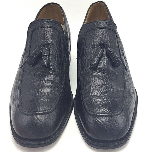 Mens Black Slip On Leather Elevator Shoe 10 Tassel - Picture 1 of 7